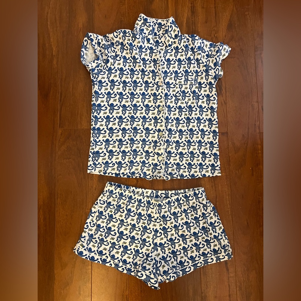 Roller Rabbit Blue and White Monkey Pajama Set